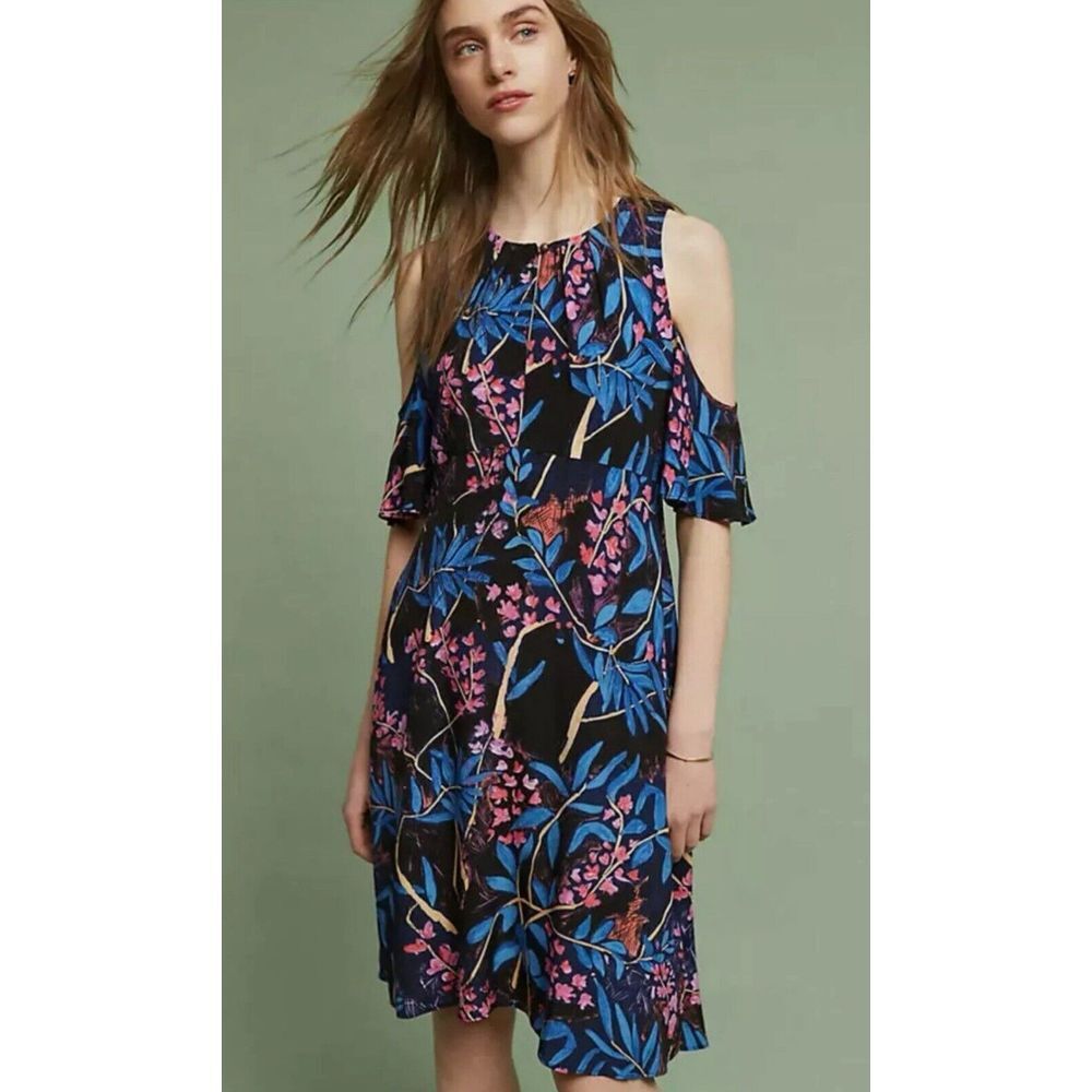 Anthropologie MAEVE Floral ELIA OPEN-SHOULDER‎ DRESS Bell Flutter Sleeve Size 14